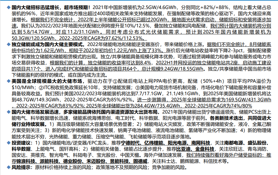 【优质方案】国内大储行业专题报告：储能模式及技术多样化发展20220905-东吴证券--储能电池数字化分析